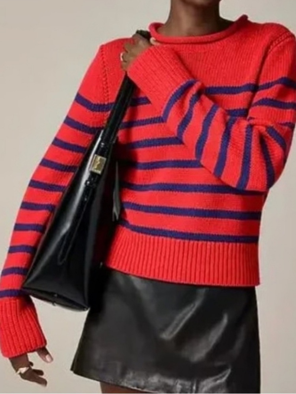 NWT J.Crew Heritage Cotton Rollneck Sweater in Red and Blue Stripe - Picture 2 of 12